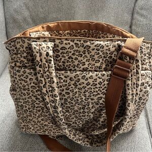 BEIS x Elsa Hosk Leopard Print wild Child Diaper Tote Bag with Brown Strap